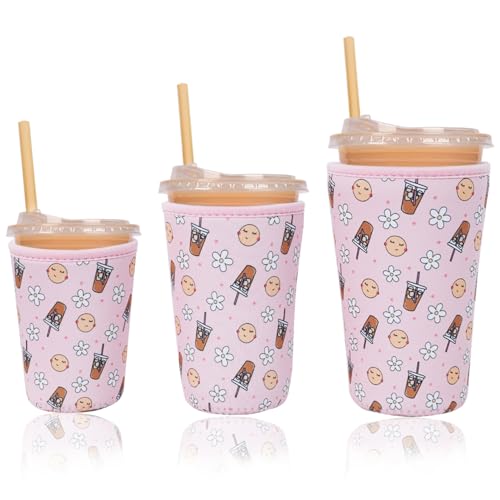 Reusable Insulated Neoprene Iced Coffee Cup Sleeve (3 Count)