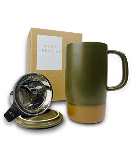 Mora Ceramics Large Tea Mug with Loose Leaf Infuser and Ceramic Lid