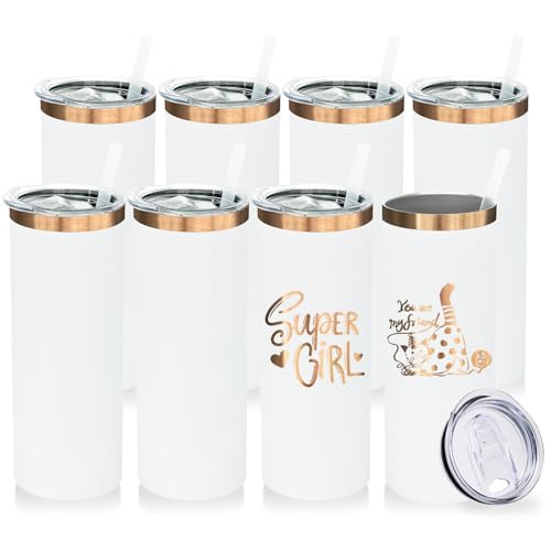 20 oz Skinny Tumblers Bulk with Lids and Straws White (8 Count)