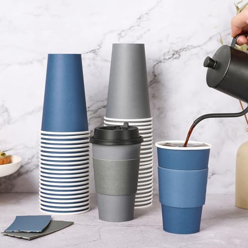 100 Pack 16 oz Disposable Coffee Cups with Lid (100 Count)
