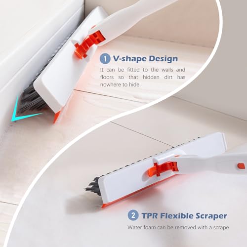 4-in-1 Tile Tub Floor Scrubber with V-Shaped Grout Brush, Orange