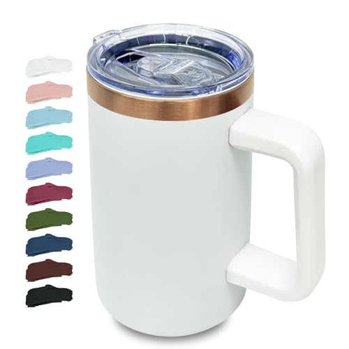 22oz Insulated Coffee Mug Bulk with Handle and Lid White