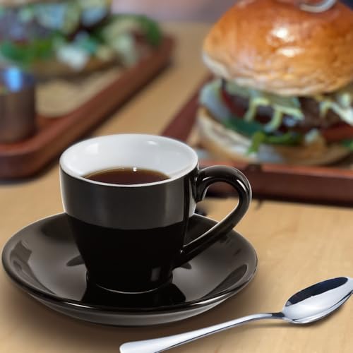 Porcelain Espresso Shot Cup Set with Saucers and Stainless Steel Spoons (4 Count)
