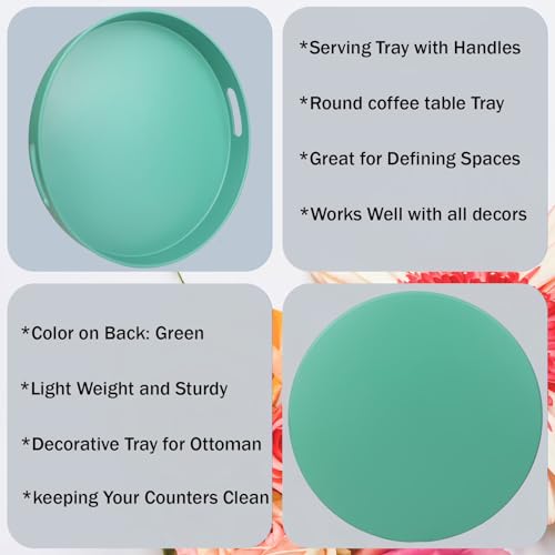 Round Green Decorative Serving Tray with Handles
