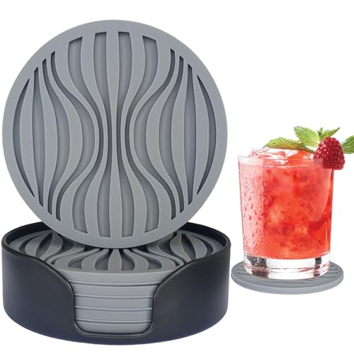 6Pcs Rubber Coasters for Drink with Holder