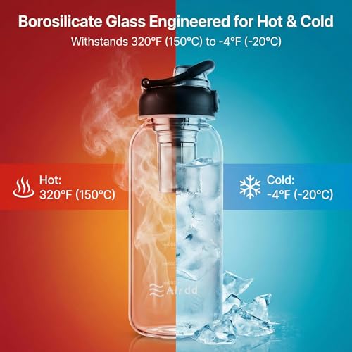 Glass Water Bottle with Stainless Steel Tea Infuser 32oz