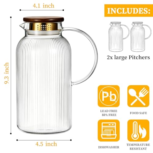2 PACK Glass Pitcher with Lid (2 Count)