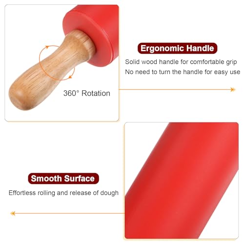 Silicone Rolling Pins for Baking 9 Inch Wooden Handle Non Stick Rolling Pin Small Roller Playdough Rolling Pins for Dough Pizza Pastry Fondant Kitchen