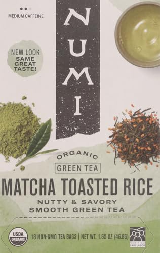 Numi Organic Matcha Toasted Rice Tea, 18 Green Tea Bags Micro-Plastic Free (Pack of 2)