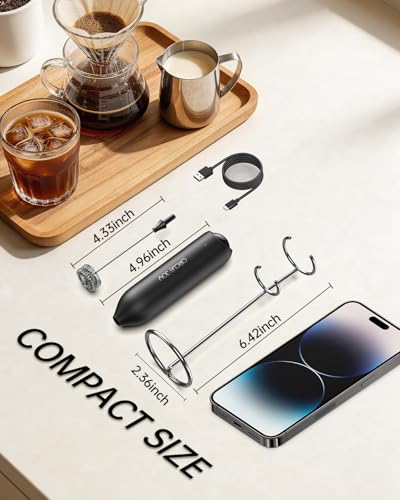 Rechargeable Milk Frother Handheld with Stand