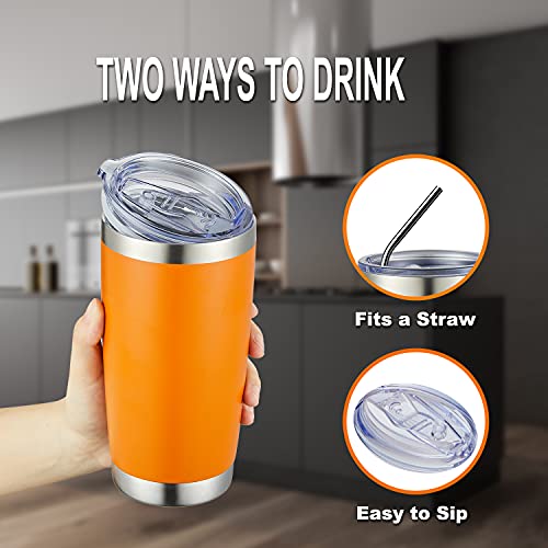 20oz Tumbler with Straw Stainless Steel Insulated Coffee Tumbler Cups Double Wall Vacuum Travel Coffee Mug with Splash Proof Sliding Lid for Hot Cold Drinks (8.33 Count)