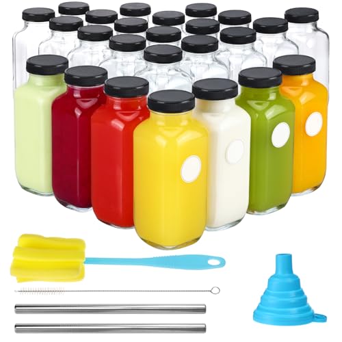 24pcs 16oz Glass Juice Bottles with Lids (24 Count)