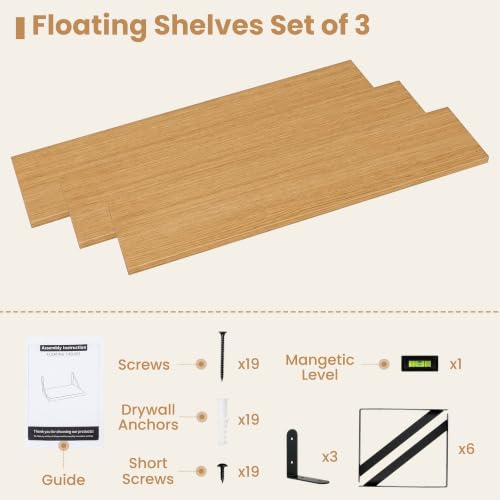 Floating Book Shelves for Wall (3 Count)