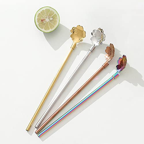 Reusable Stainless Steel Long Handle Straws Spoon