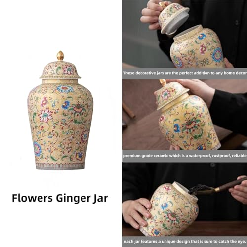 12in flower Ginger Jar with Lid Chinese Decorative brown Ceramic