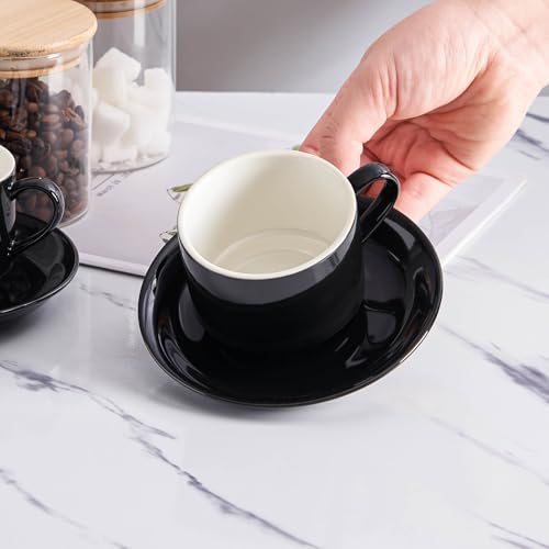 8 Ounce Porcelain Stackable Cappuccino Cups and Saucers Set of 4 (4 Count)