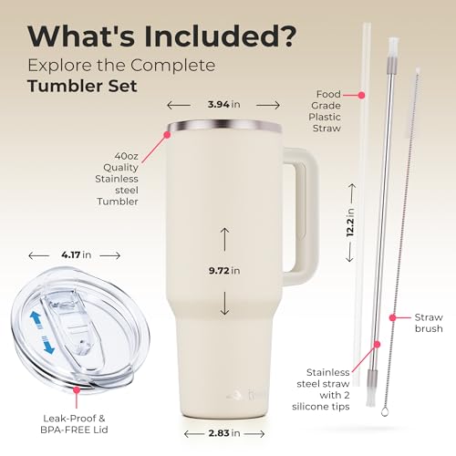 40 oz Tumbler With Handle and Straw Made of Stainless Steel