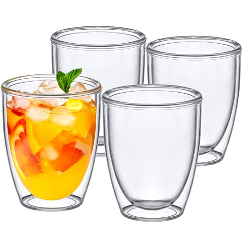 Andes - 14-Ounce Insulated Plastic Tumblers (Set of 4), Double-Wall Plastic Drinking Glasses, All-Clear Reusable Plastic Cups, BPA-Free, Shatter-Proof, Dishwasher-Safe (4 Count)