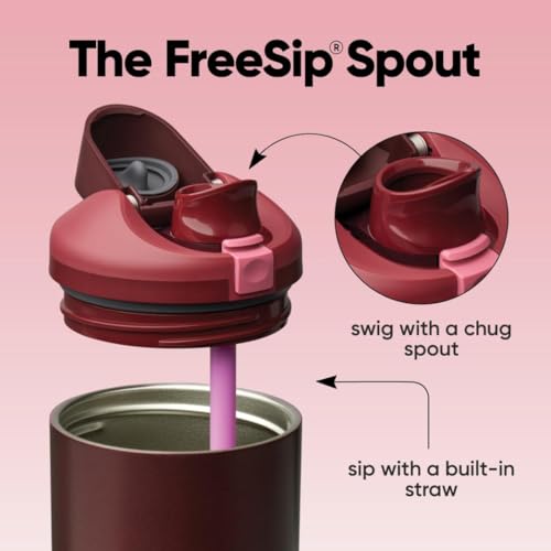 FreeSip Tumbler Stainless Steel Water Bottle 40 oz Black Cherry
