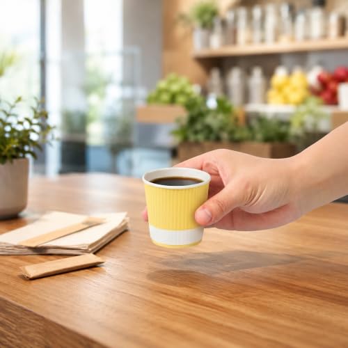 Ripple Wall Coffee Cups 500 Count 4 Ounce Insulated Light Yellow Paper Cups