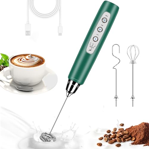 Milk Frother Wand Rechargeable Handheld Whisk Coffee 3 Speed Adjustable