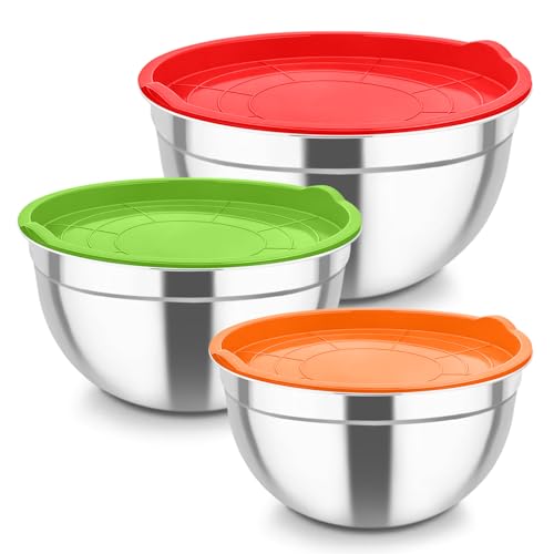 Mixing Bowls Stainless Steel Nesting Salad Bowls & Airtight Lids (3 Count)