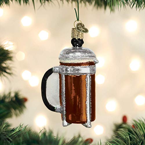 French Coffee Press Glass Blown Ornament for Christmas Tree