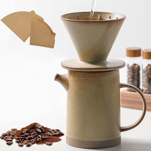 Pour Over Coffee Maker Set Vintage Ceramic Pour Over Coffee Dripper Set with 20 Count Paper Coffee Filters