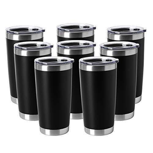 20oz Tumblers Bulk Stainless Steel Cup with Lid Double Wall Vacuum Insulated Coffee Mug for Cold & Hot Drinks 8 Pack (8 Count)