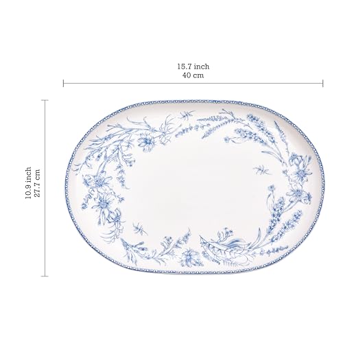 Blue Garden Toile De Jouy 16 plus 12 inch Oval Platters Set (2 Count)