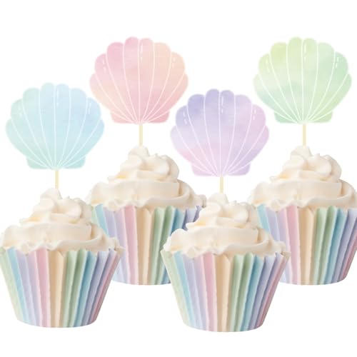 24 Pcs Mermaid Seashell Cupcake Toppers (24 Count)