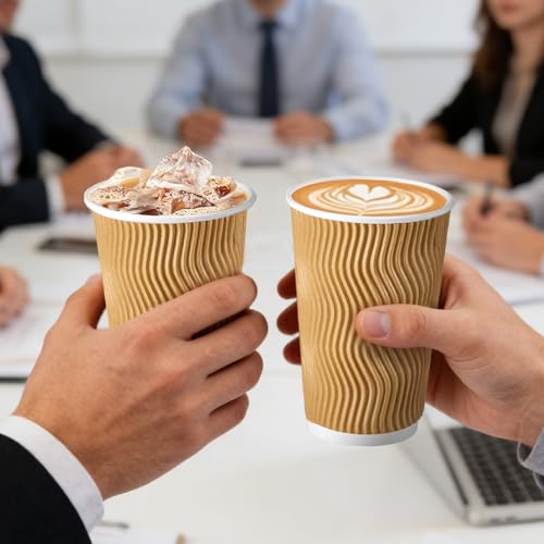 500 Pack 16oz Insulated Disposable Paper Coffee Cups Champagne (500 Count)