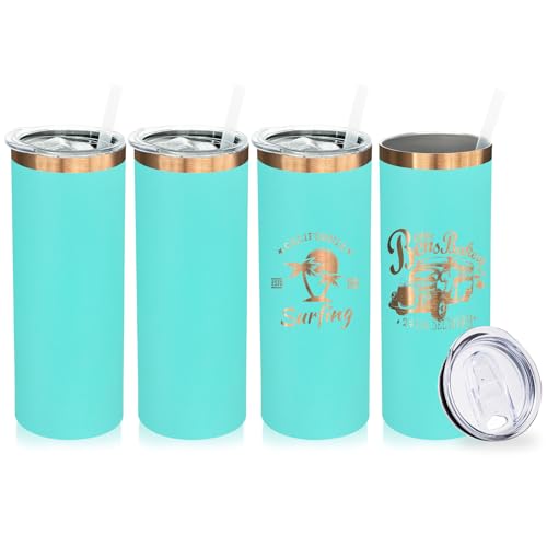 20 oz Skinny Tumblers Bulk with Lids and Straws Mint Green (4 Count)