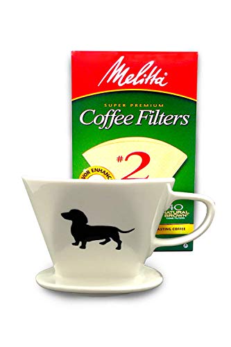 Dachshund Ceramic Coffee Pour Over or Dripper with Full Box of 40 Melitta Brown Size #2 Filters