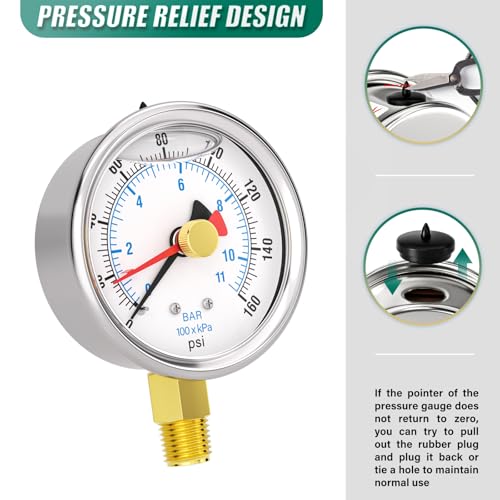 0 160PSI Stainless Steel with Reset Pointer Liquid Filled Pressure Gauge
