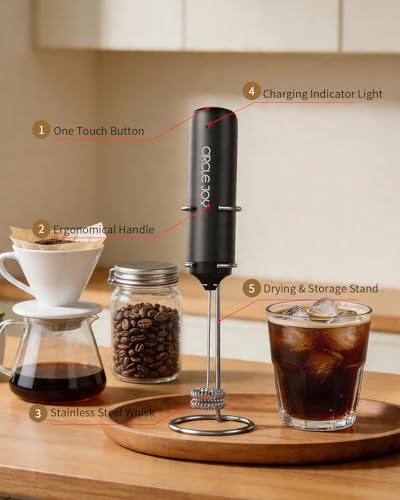 Rechargeable Milk Frother Handheld with Stand