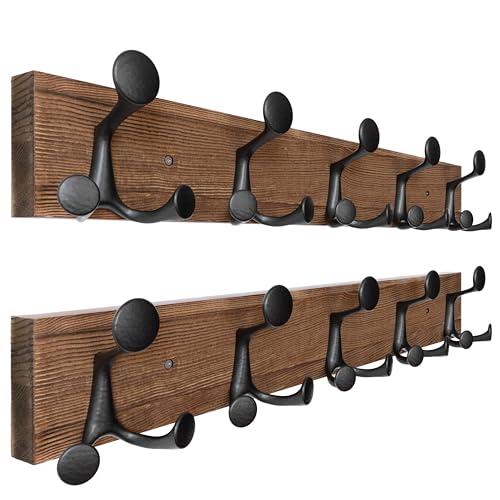 24 Inch Wood Coat Rack Wall Mount with 5 Triple Hooks (2 Count)