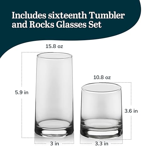 Cabos 16 Piece Rocks and Tumbler Glasses Set (16 Count)
