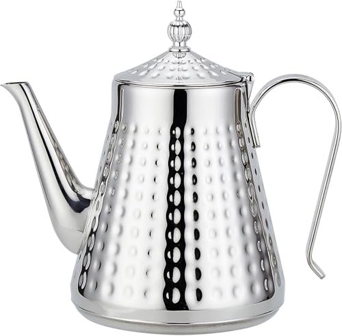 1.6L(54oz) Stainless Steel Hammer Patterned Teapot With Removeable Infuser,Loose leaf cover,Silver