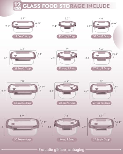 12 Pack Glass Containers with Tempered Lids (12 Count)