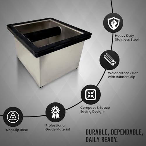 Stainless Steel Espresso Knock Box with Splash Guard 6x5.5x4in