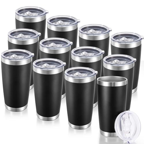 20 oz Tumblers Bulk Stainless Steel Tumbler with Lid Double Wall Vacuum Insulated Coffee Mug 20oz Powder Coated Cup for Hot and Cold Drinks (12 Count)