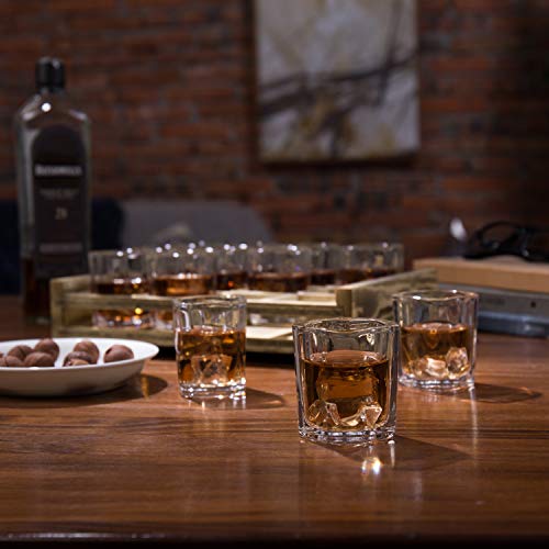 Square Shot Glasses with Burnt Wood Serving Tray