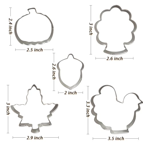 Thanksgiving Cookie Cutters Set 5Pcs Sturdy Fall Biscuit Cutters (5 Count)