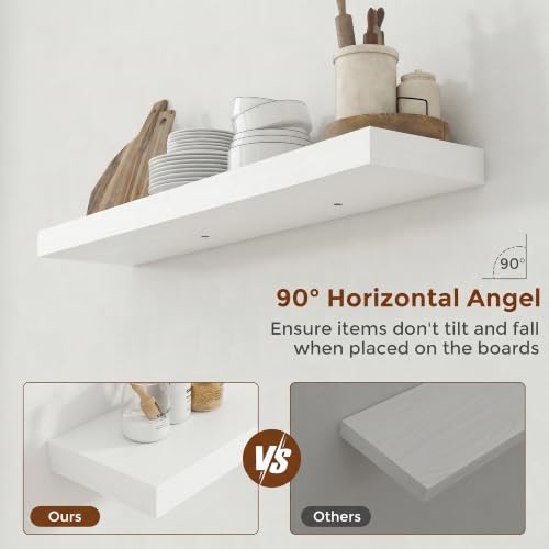 40 Inch Floating Shelves for Wall 8 Inch Deep White Shelves Set of 2