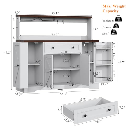 Hutch Storage Buffet Cabinet with Drawers