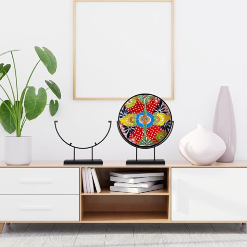 4 Pcs 12 Inch Round Metal Display Stands for Stained Glass Art Fused Display Stands Decorative Fused Glass Art Base for Plate Picture Platter Photo (4 Count)
