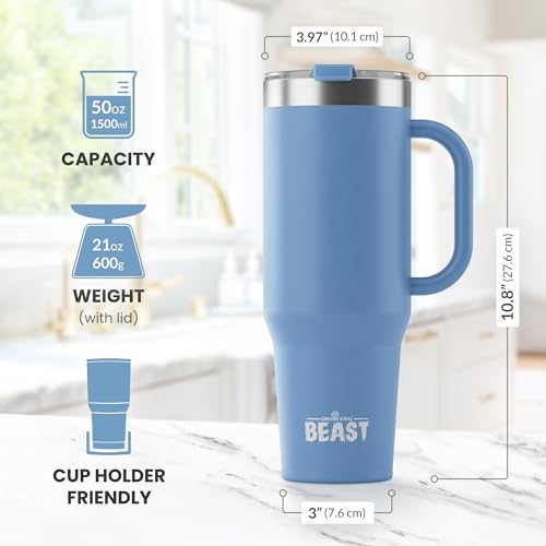 Beast 50 oz Tumbler with Handle Stainless Steel Vacuum Insulated Coffee Ice Cup Double Wall Travel Flask