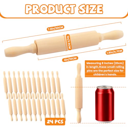 24 Pack 8 Inch Mini Wood Rolling Pin (24 Count)