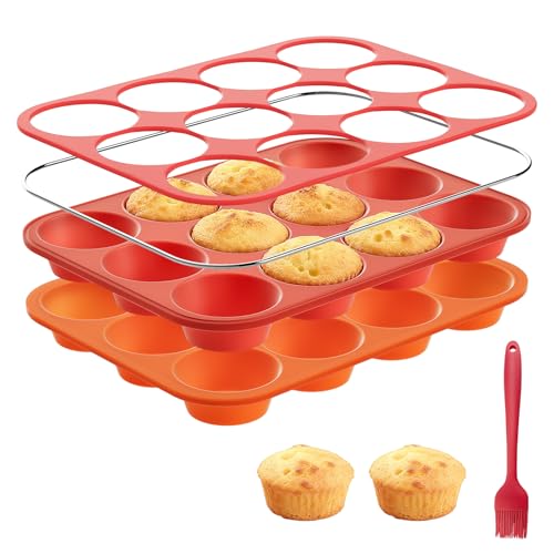 Silicone Muffin Pan with Metal Reinforced Frame (3 Count)